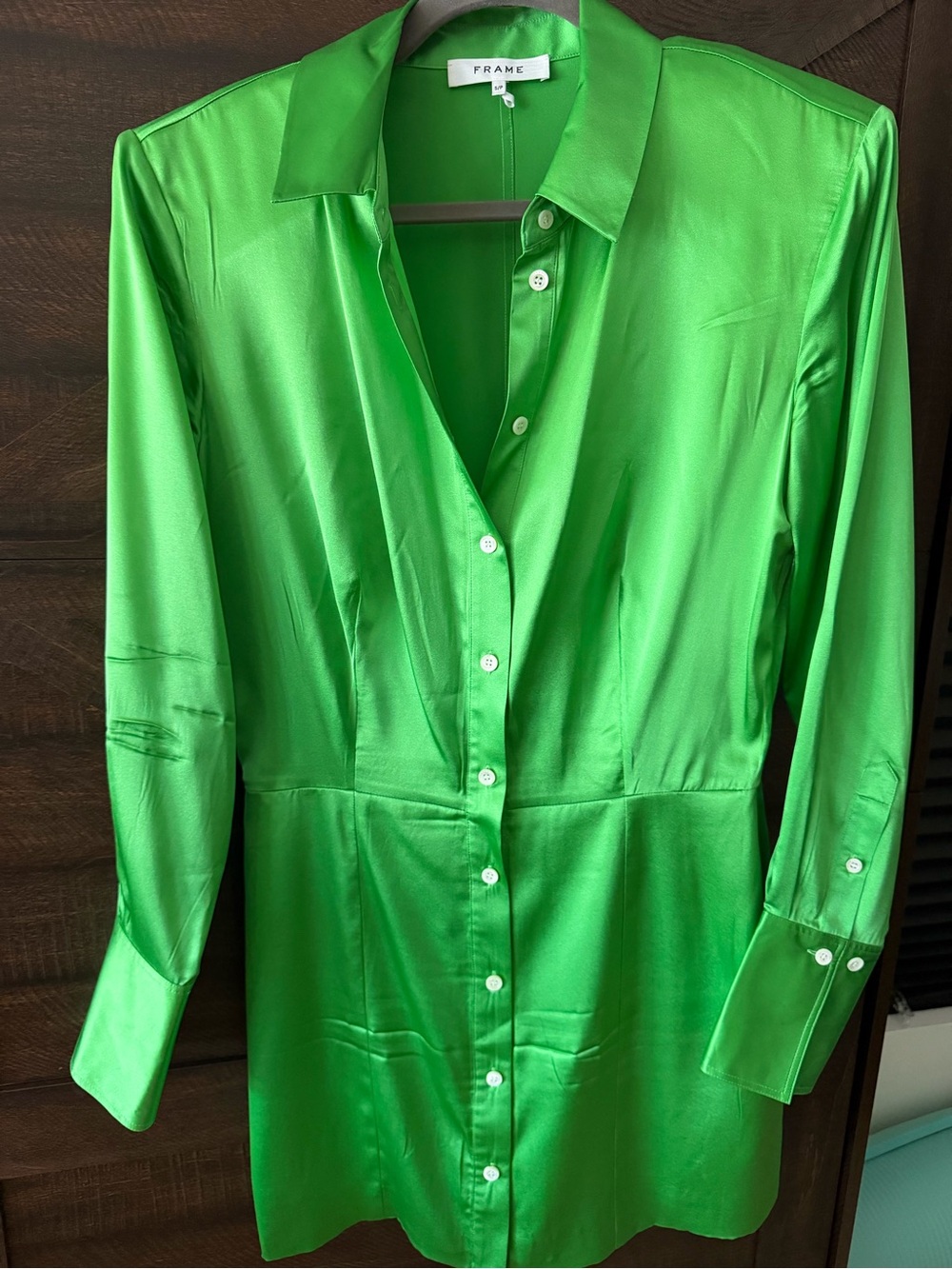 Frame Denim Women's Bright Green Satin Mini Dress